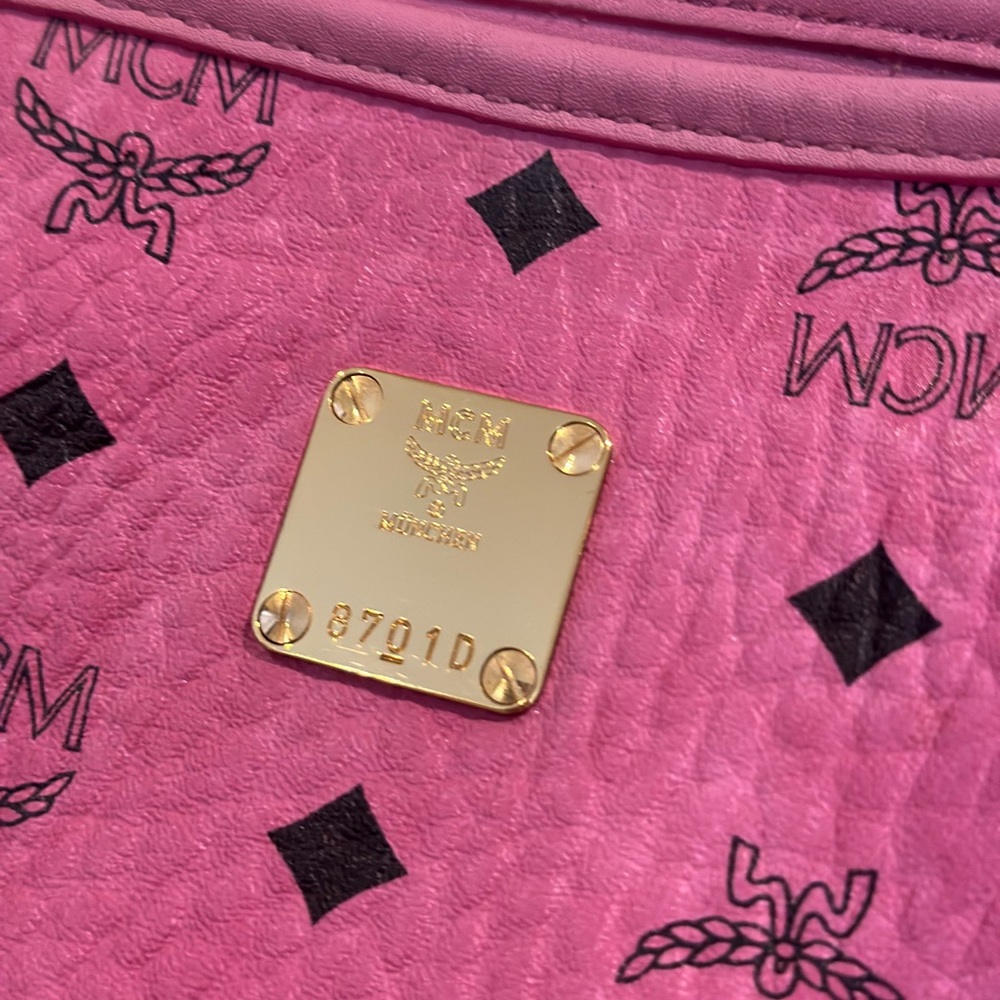 MCM Pink Bag with Monogram Print and Gold Accents